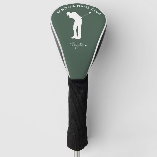 Personalised Monogram Modern Sage Green Club Name Golf Head Cover (Front)