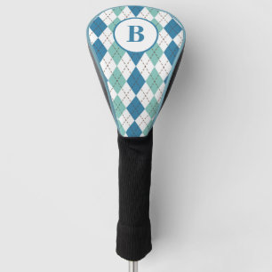 Personalised Monogram Modern Teal Argyle Pattern Golf Head Cover
