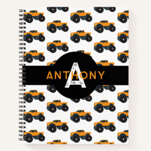 Personalised Monogram Monster Truck Vehicle Kids Notebook