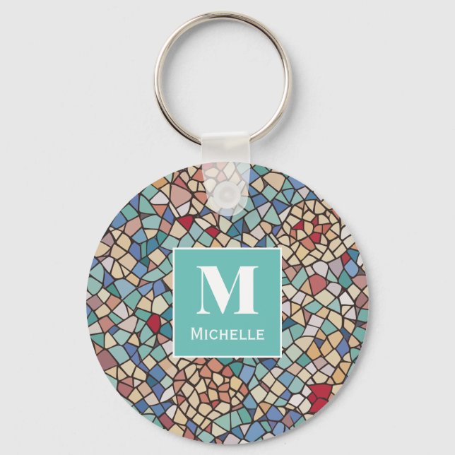 Personalised Monogram Mosaic Tiles Keychain (Front)