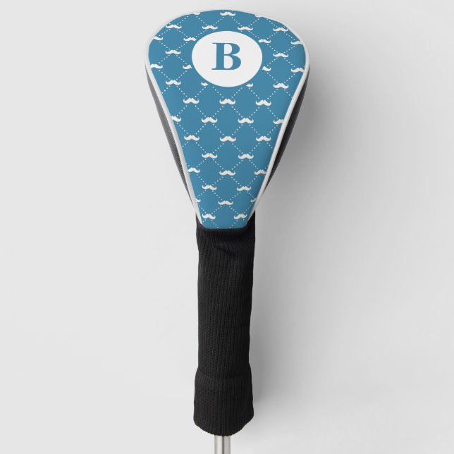 Personalised Monogram Moustache Pattern Fathers Da Golf Head Cover (Front)