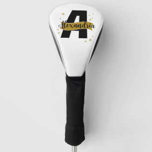 Personalised Monogram Name Black and Gold Golf Head Cover