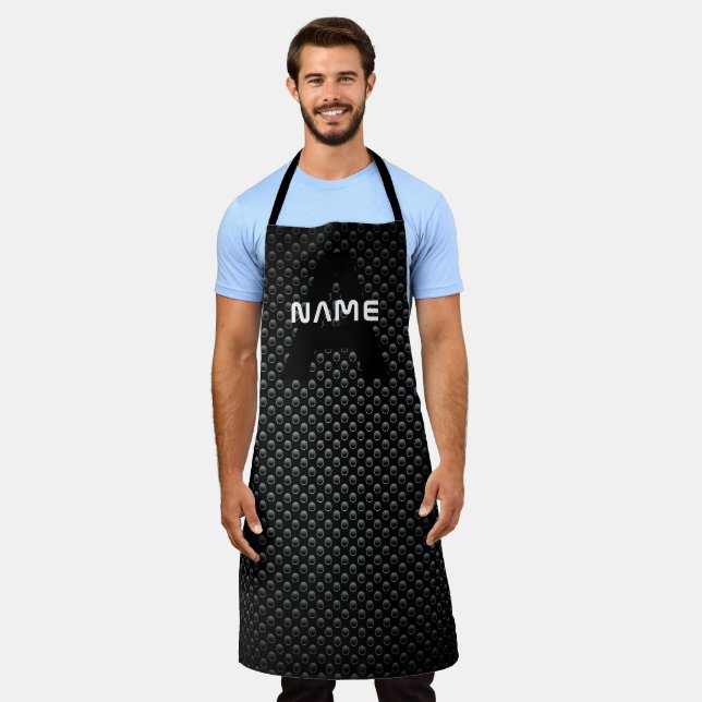 Personalised Monogram Name Black and White Texture Apron (Worn)