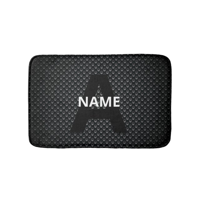 Personalised Monogram Name Black and White Texture Bath Mat (Front)