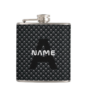 Personalised Monogram Name Black and White Texture Hip Flask