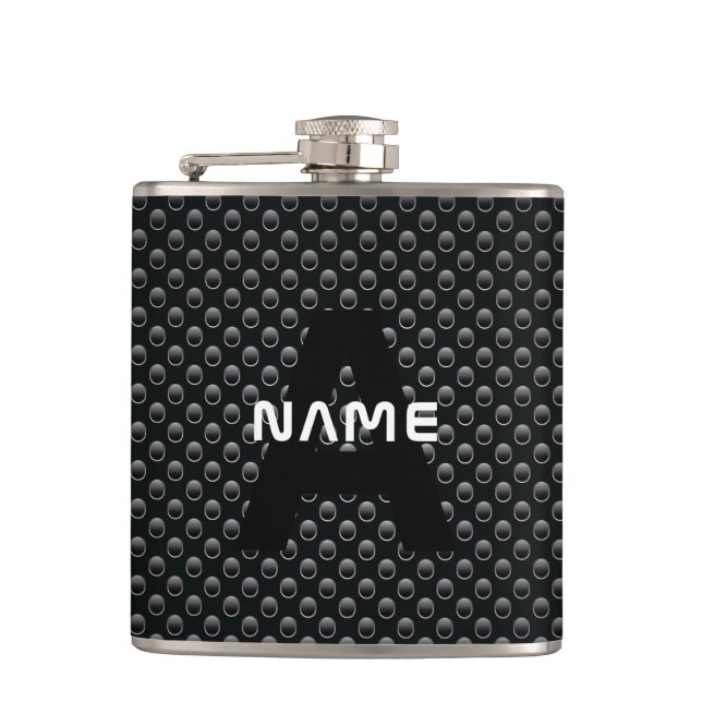Personalised Monogram Name Black and White Texture Hip Flask (Front)