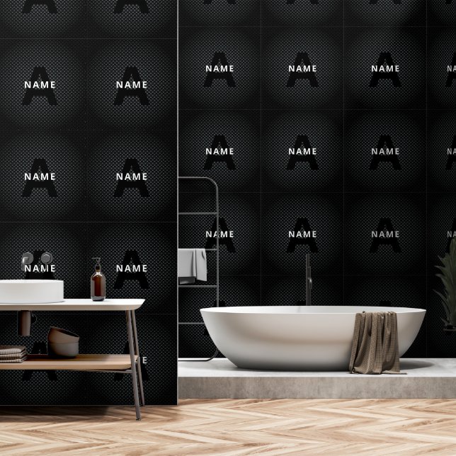 Personalised Monogram Name Black and White Texture Wallpaper (Bathroom)