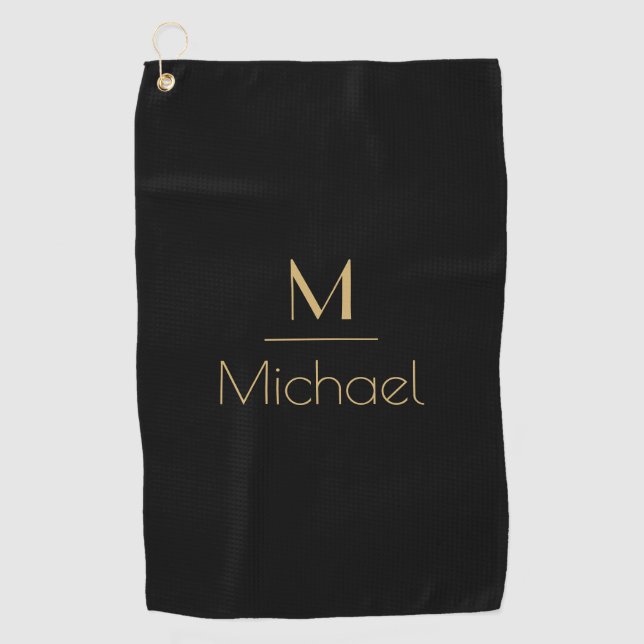 Personalised Monogram | Name Black & Gold Golf Towel (Front)