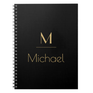 Personalised Monogram   Name Black & Gold  Notebook