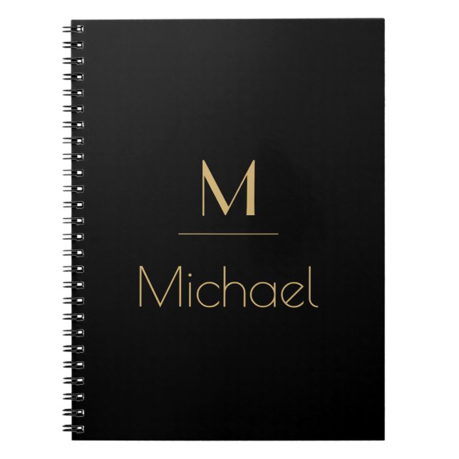Personalised Monogram | Name Black & Gold  Notebook (Front)