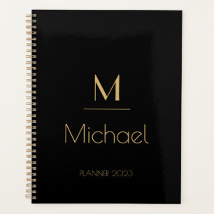 Personalised Monogram Name Black & Gold Planner