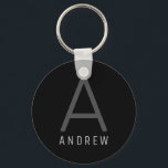 Personalised Monogram Name Black Grey Key Ring<br><div class="desc">Modern elegant and understated masculine monogram initial and custom name on a personalised key chain in a classic minimal,  professional-looking sans-serif font for a simple and professional and modern look.</div>