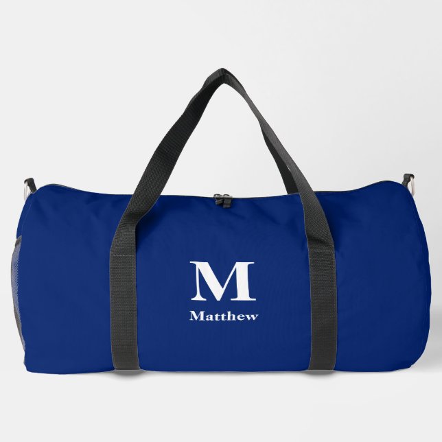 Personalised Monogram Name Blue Duffle Bag (Back)