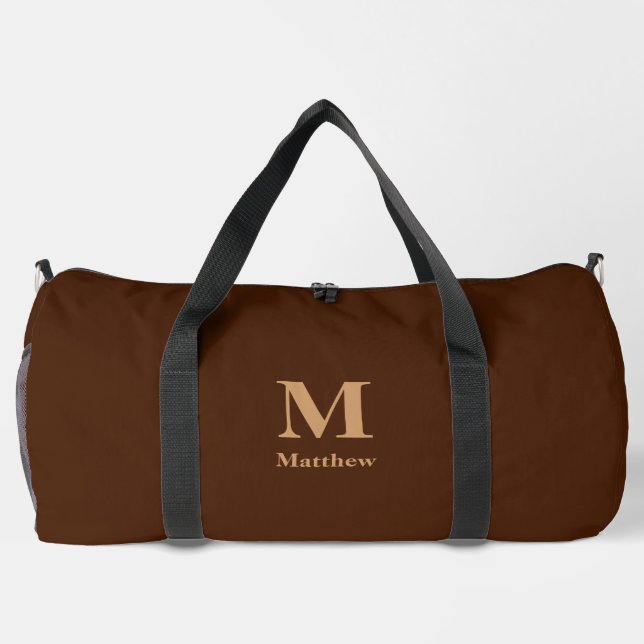 Personalised Monogram Name Brown Duffle Bag (Back)