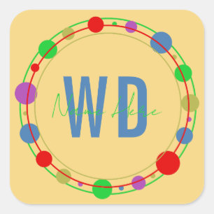 Personalised Monogram Name Colourful Circles Yello Square Sticker