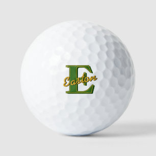 Personalised Monogram Name Dark Green and Gold Golf Balls