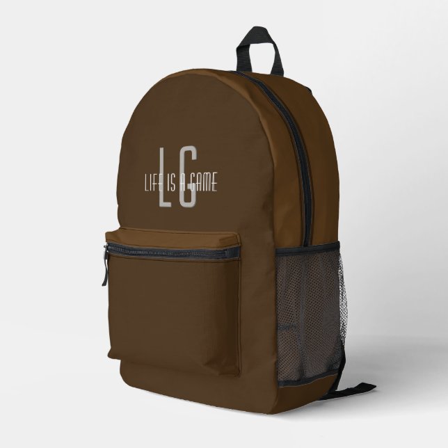 Personalised Monogram Name Elegant Simple Brown Printed Backpack (Back Corner Right)