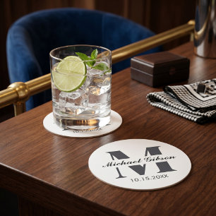 Personalised Monogram & Name for Groomsmen Round Paper Coaster