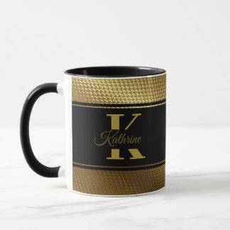 personalised monogram name golden black mug