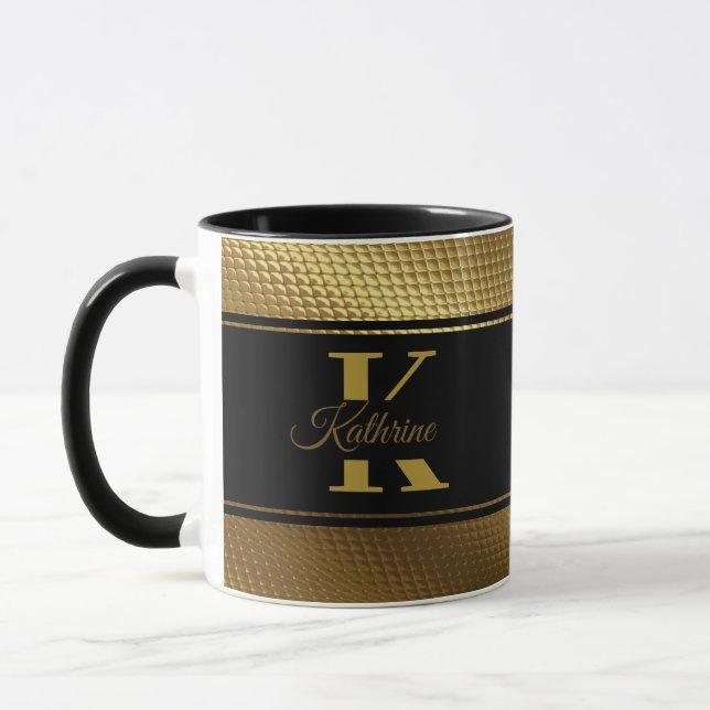 personalised monogram name golden black mug (Left)