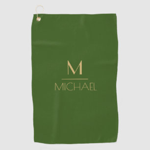 Personalised Monogram   Name Green & Gold Golf   Towel