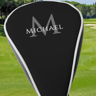 Personalised Monogram Name Initial Black Grey Golf Head Cover
