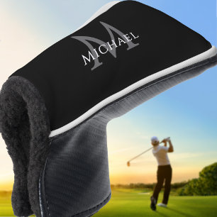 Personalised Monogram Name Initial Black Grey Golf Head Cover