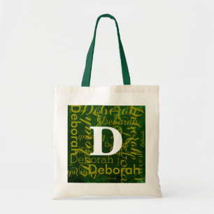 personalised monogram name & initial green tote bag