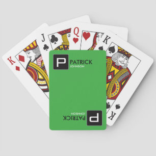 personalised monogram name/initial on green playing cards