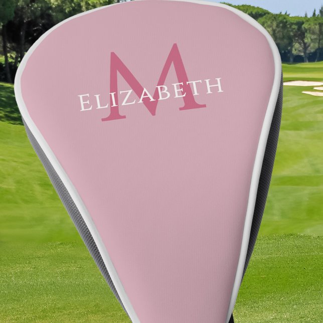 Personalised Monogram Name Initial Pink Golf Head Cover (Personalized Monogram Name Initial Pink Golf Head Cover)
