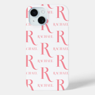 Personalised Monogram Name Minimal Stylish Pink iPhone 15 Case