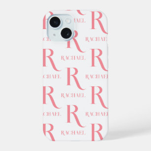 Personalised Monogram Name Minimal Stylish Pink iPhone 15 Case