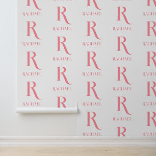 Personalised Monogram Name Minimal Stylish Pink Wallpaper