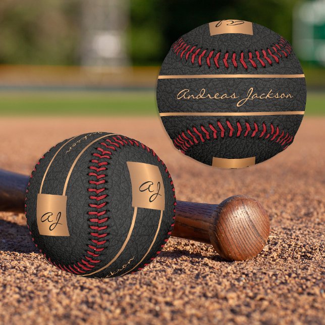 Personalised monogram name modern black gold baseball (Creator Uploaded)