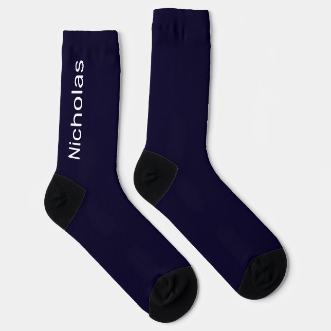 Personalised Monogram Name Modern Minimal Navy Socks (Right)