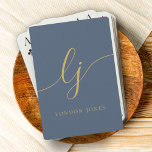 Personalised Monogram Name Navy Blue Gold Script Playing Cards<br><div class="desc">Personalised Monogram Name Calligraphy Navy Blue Gold Script Poker Cards</div>