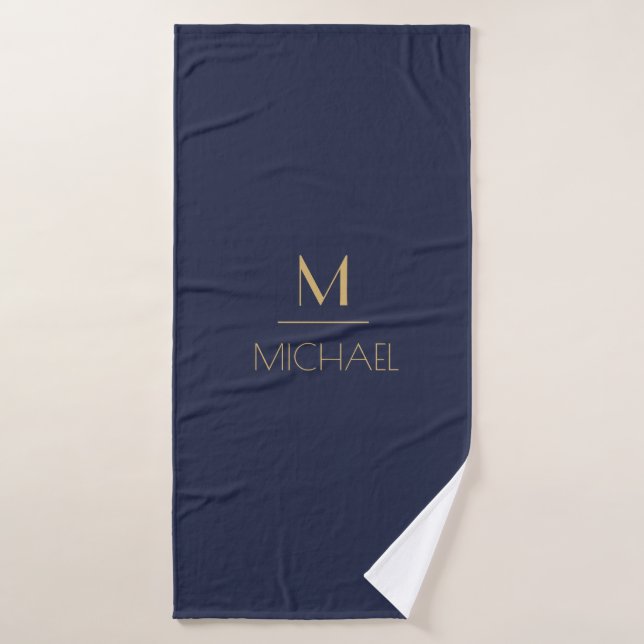 Personalised Monogram | Name Navy & Gold    Bath Towel Set (Bath Towel)