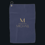 Personalised Monogram | Name Navy & Gold Golf  Gol Golf Towel<br><div class="desc">Personalised Monogram Navy & Gold Art Deco Font,  The template is set up ready for you to customise with your name and initial,  If you would like to change the colour or style of the font click customise further that the end of the template.</div>