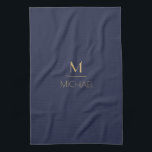 Personalised Monogram | Name Navy & Gold   Tea Towel<br><div class="desc">Personalised Monogram Navy & Gold Art Deco Font,  The template is set up ready for you to customise with your name and initial,  If you would like to change the colour or style of the font click customise further that the end of the template.</div>