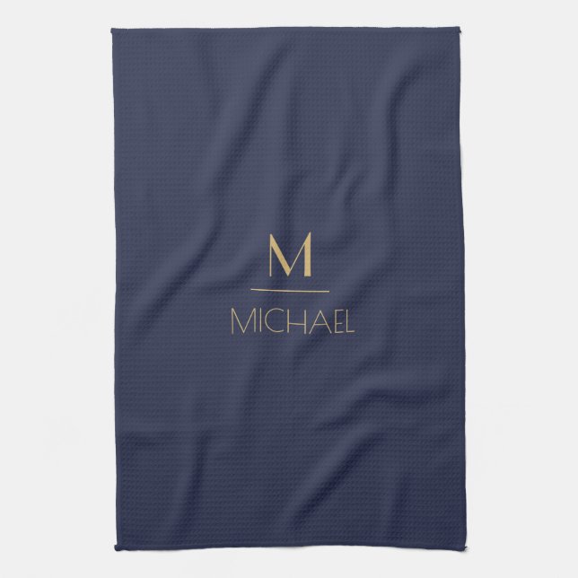 Personalised Monogram | Name Navy & Gold   Tea Towel (Vertical)