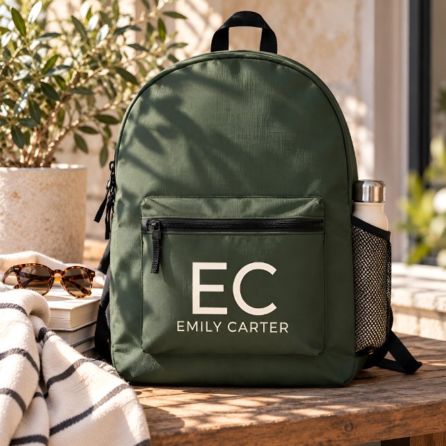 Personalised Monogram Name Olive Green Backpack (Creator Uploaded)