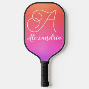 Personalised Monogram Name Pink Orange Ombre Pickleball Paddle