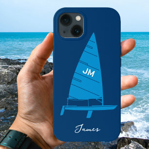 Personalised Monogram Name Sailboat Racing Blue iPhone 13 Case