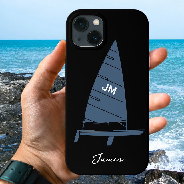 Personalised Monogram Name Sailboat Racing Grey Case-Mate iPhone Case (Creator Uploaded)