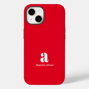 Personalised Monogram Name Simple Red Modern iPhone 14 Case