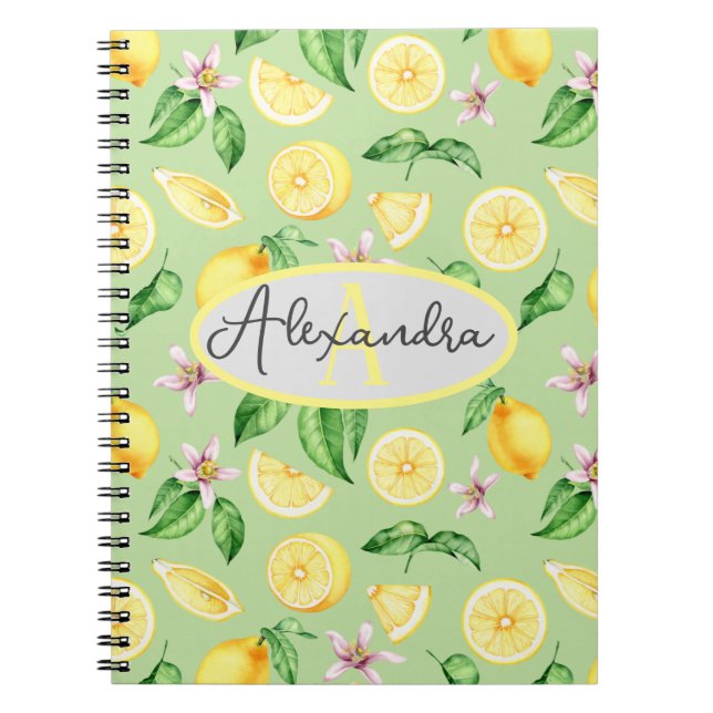 Personalised Monogram Name Spiral Notebook Lemons (Front)