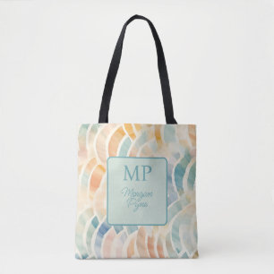 Personalised Monogram Name Watercolor Waves Tote Bag