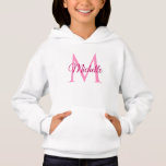 Personalised Monogram Name White And Pink Girls<br><div class="desc">Personalised Monogram Name White And Pink Template Elegant Trendy Girls' Pullover Hoodie.</div>