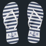 Personalised Monogram Nautical Stripes & Anchor Thongs<br><div class="desc">Personalised Monogram Nautical Stripes & Anchor Blue Flip Flops.</div>