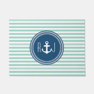 Personalised Monogram Navy and Seafoam Nautical Doormat